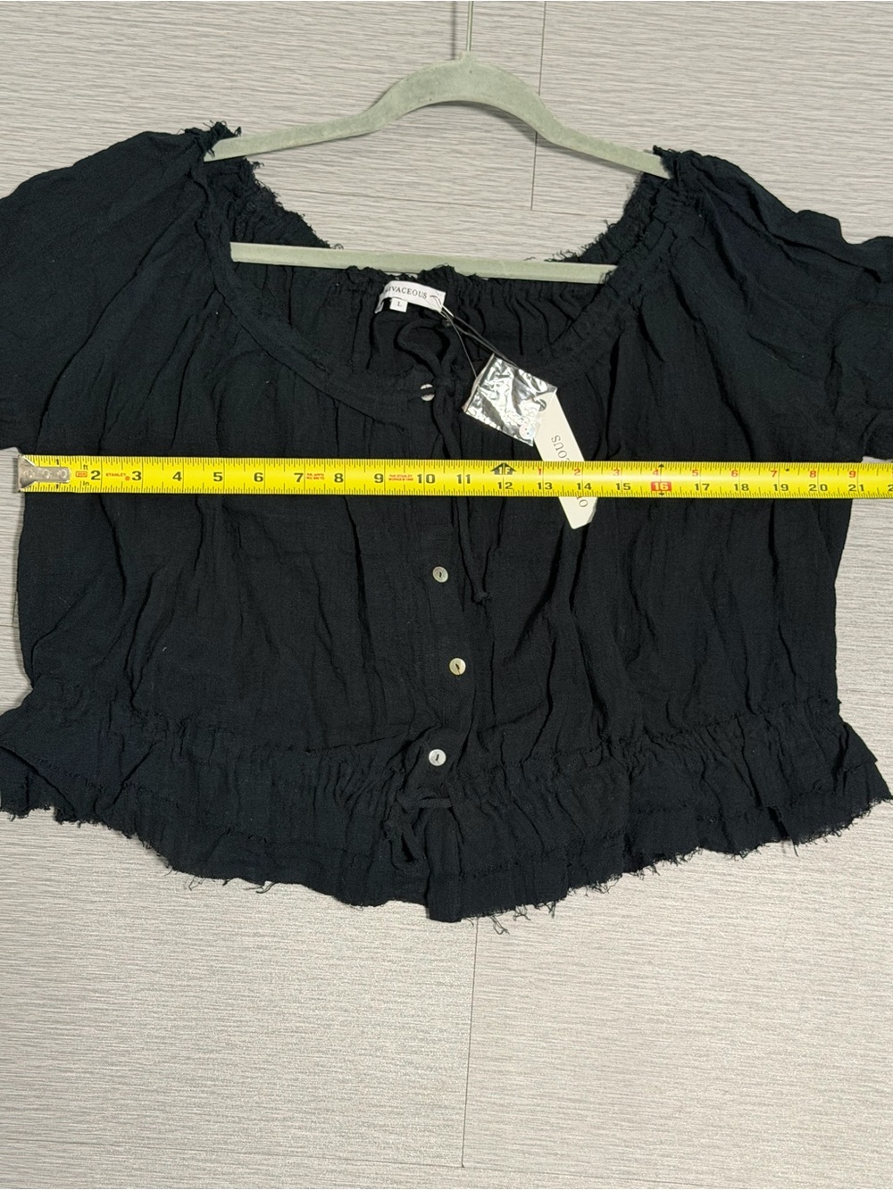 Olivaceous Black Cotton Peasant Crop Top L NWT Boho Puff Sleeve Ruffle - Picture 4 of 8